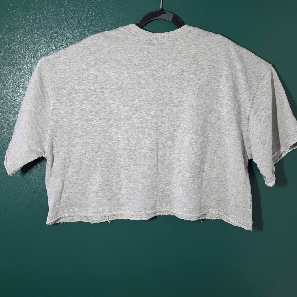 Wild Fable Heathered Grey Cropped Short Sleeve Sweatshirt XXL Raw Hem Crewneck - Picture 4 of 7
